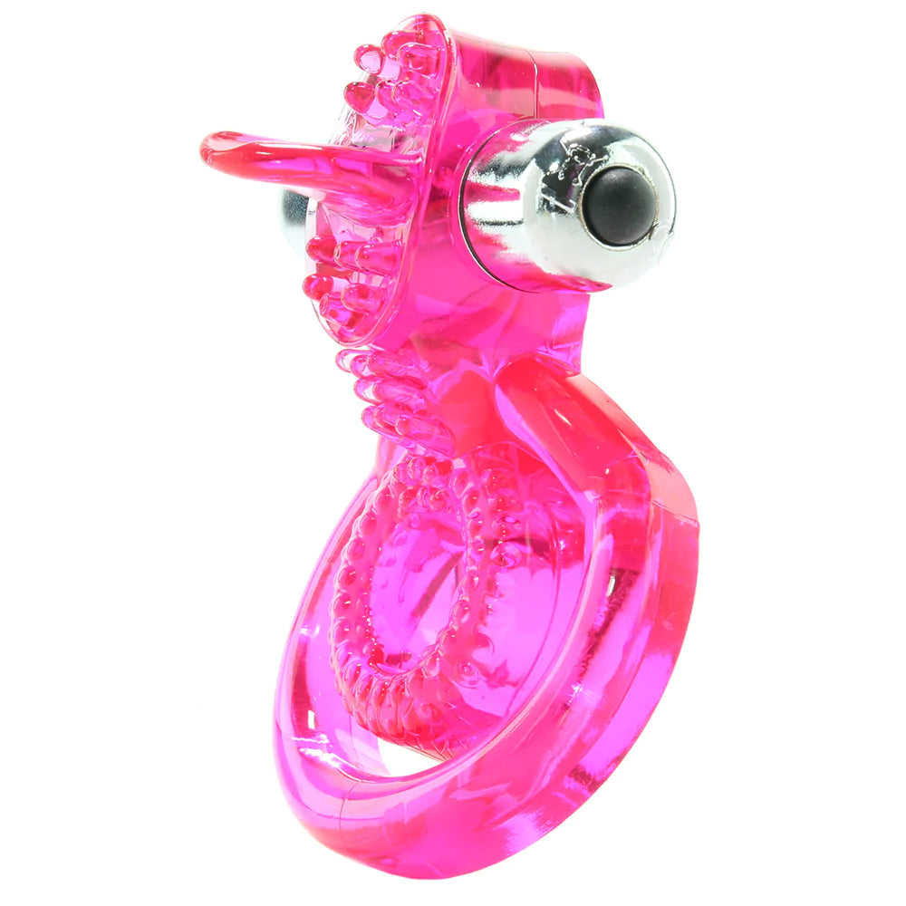 Dual Clit Flicker Cock Ring in Pink